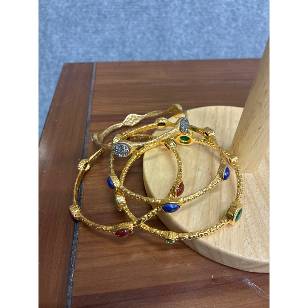 Italy Stamped HSN gold-tone Brass Technibond Bangle Set 4pc Stackable Bracelets